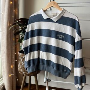 Pull & Bear Blue and White Striped Polo Sweatshirt